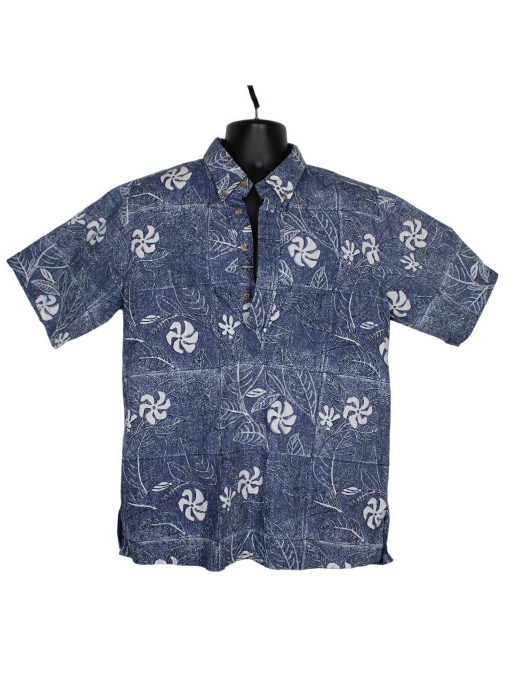 AVi Collection Kahala Aloha Camp Hawaiian Shirt Mens LG 1/2 Button Pullover Blue